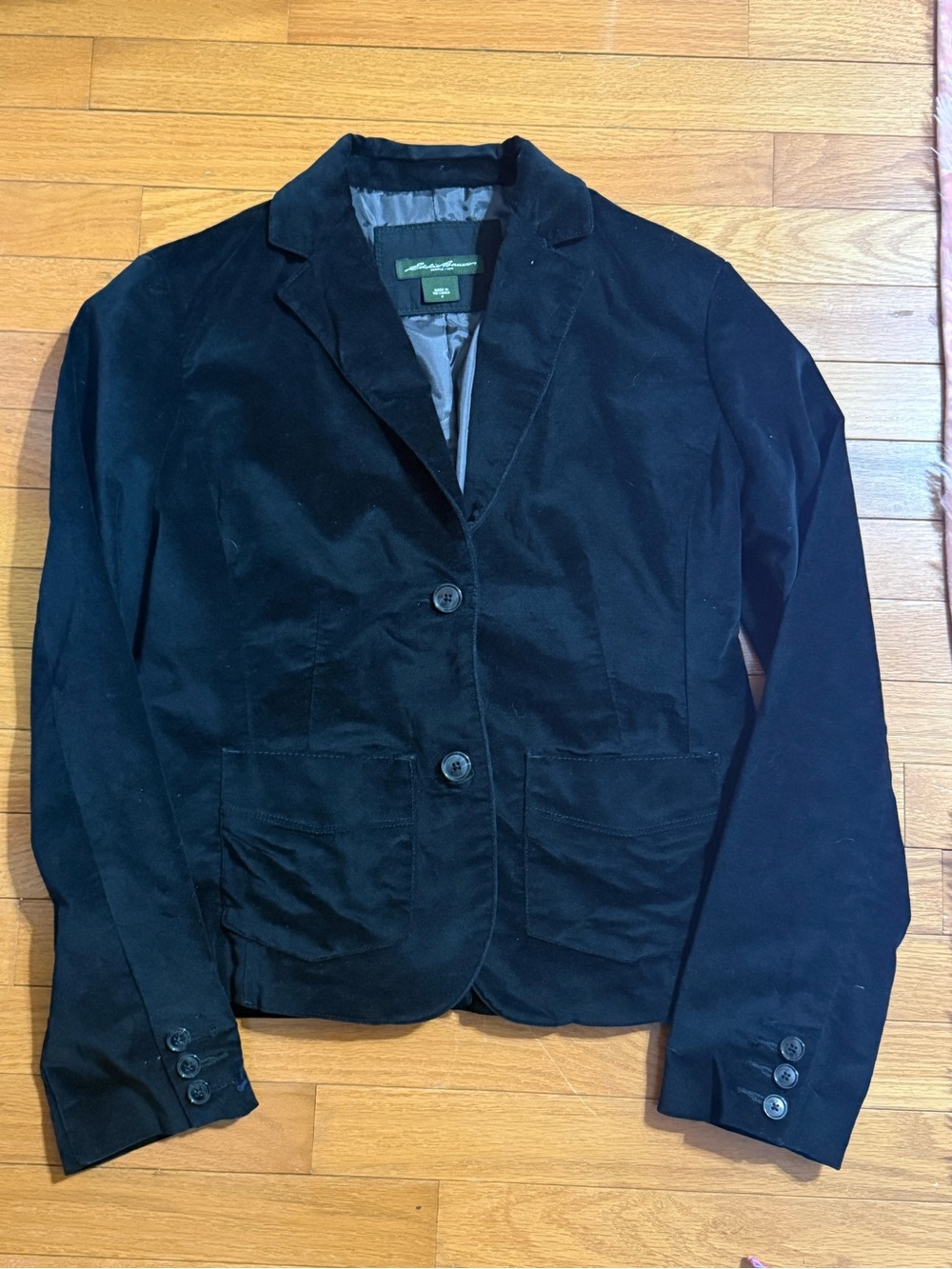 Eddie Bauer Black Crushed Velvet Two-Button Blazer Jacket size 8